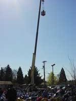 Latus Motors Harley-Davidson American Flag Raising - Gladstone, Oregon with KUPL 98.7 in the Boomtruck Man-Basket provided by Santana Crane