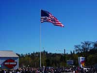 Latus Motors Harley-Davidson American Flag Raising - Gladstone, Oregon with KUPL 98.7 in the Boomtruck Man-Basket provided by Santana Crane