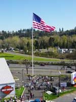 Latus Motors Harley-Davidson American Flag Raising - Gladstone, Oregon with KUPL 98.7 in the Boomtruck Man-Basket provided by Santana Crane